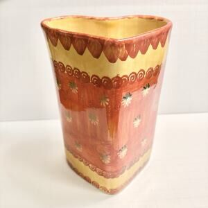 Italica ARS Heart Vase Pottery Hand Painted Red Floral Handmade Terracotta Italy